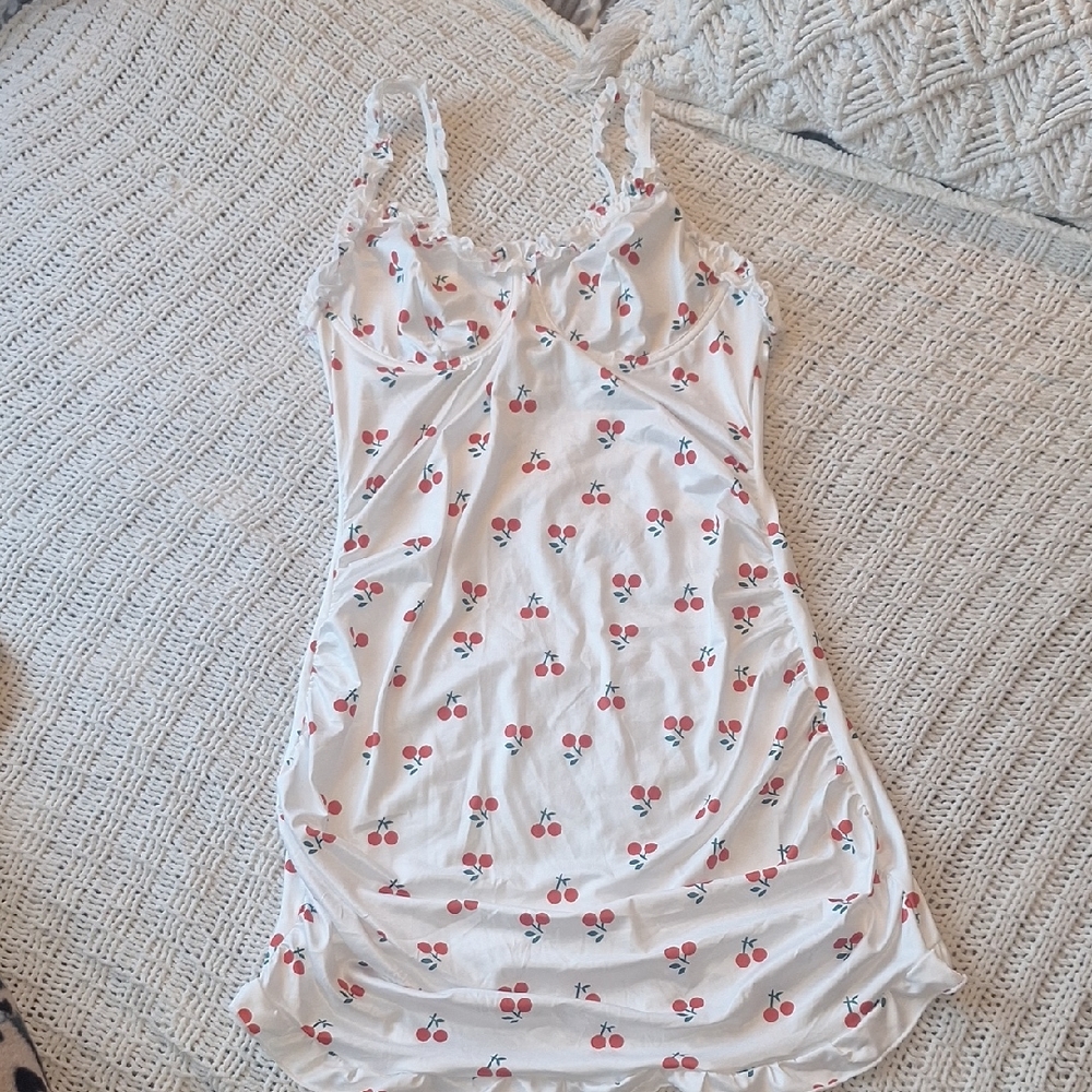 Cherry Print White Slip Dress - Picture 1 of 9